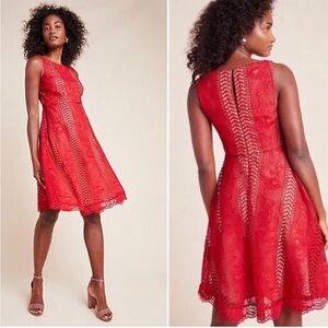 Anthropologie Georgia Red Lace Dress